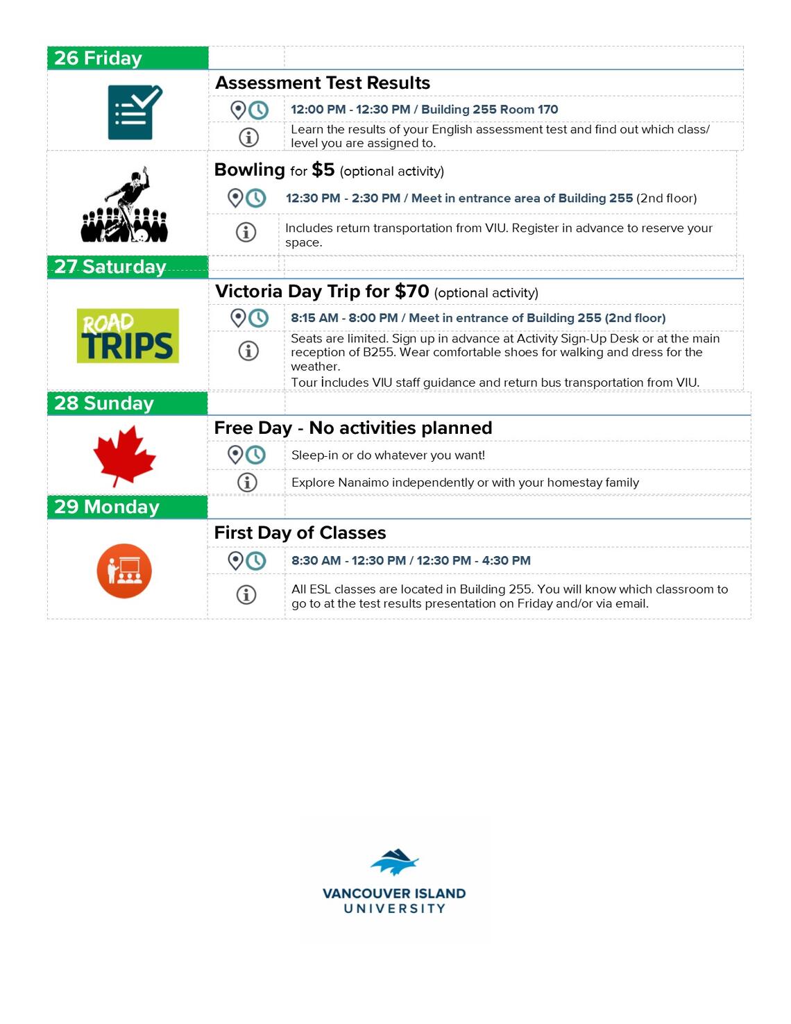 VIU I19A Schedule Page 2